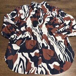 Chico's Women's Abstract Button Down Shirt Size 0 Long Sleeve Black Womens 4